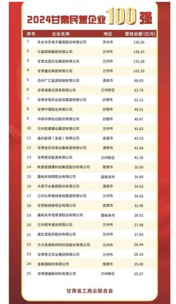 甘肃企业排名100强